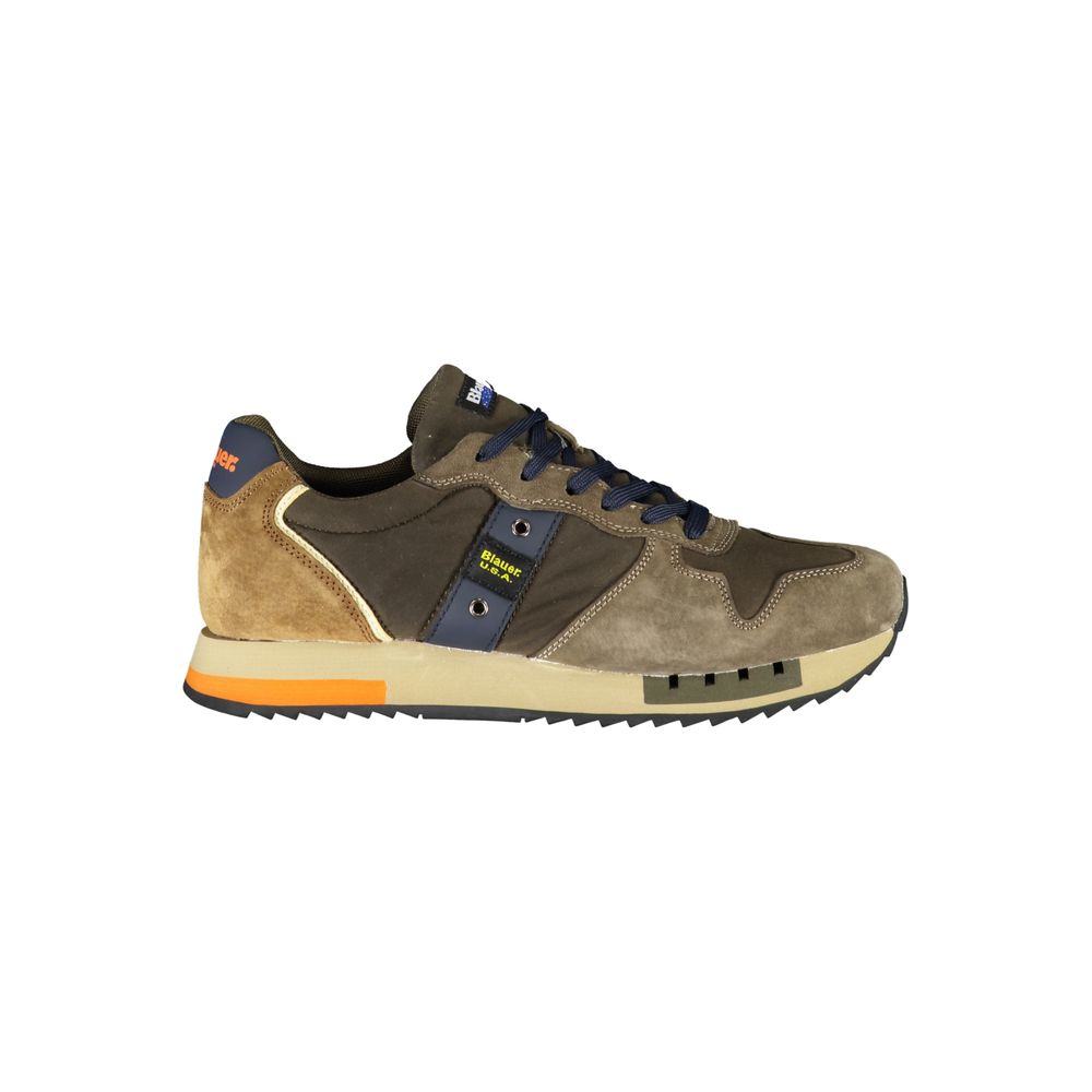 Blauer Men's Green Leather Sneakers with Contrasting Details and Removable Insole