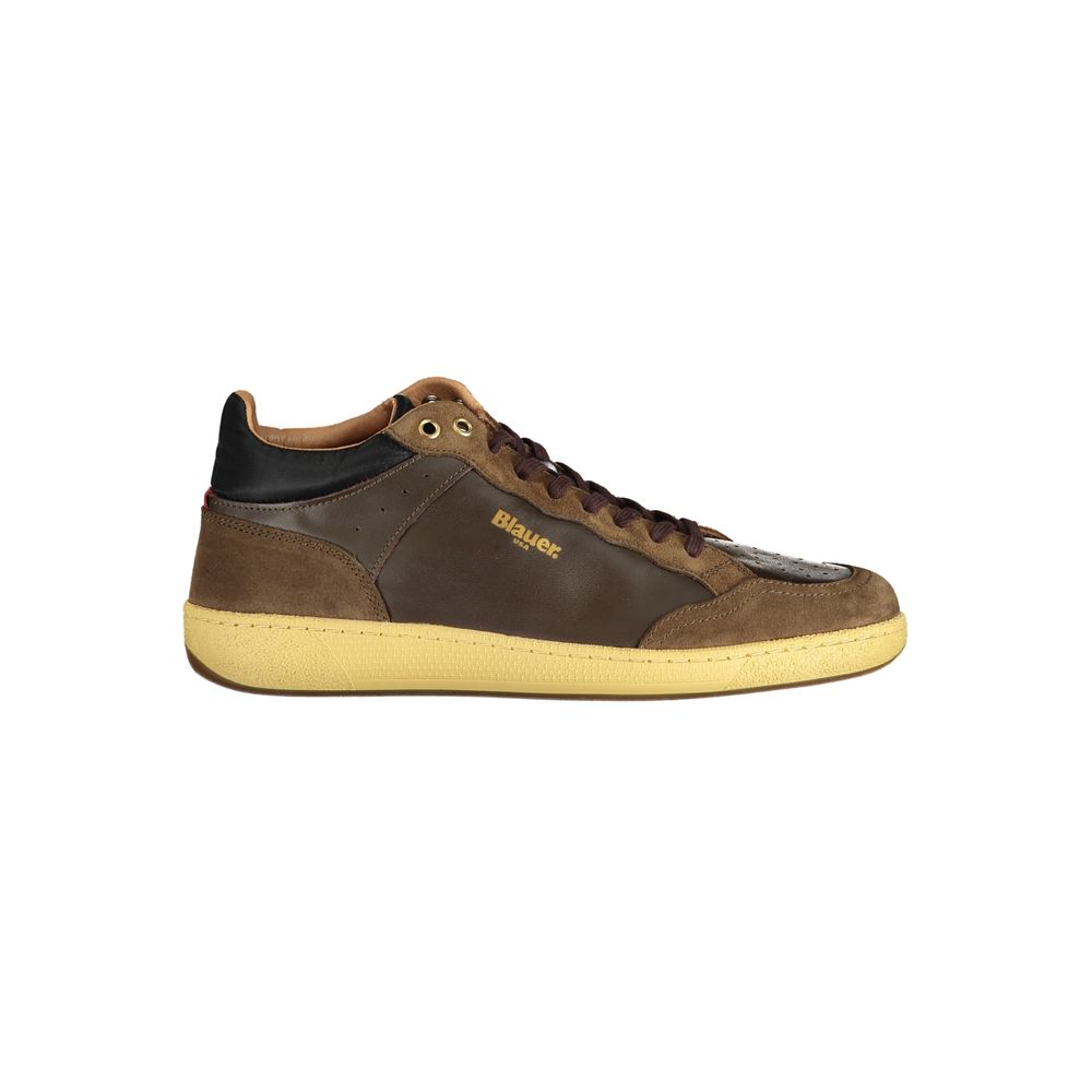 Blauer Men's Brown Leather Sports Sneakers with Contrasting Details and Removable Insole