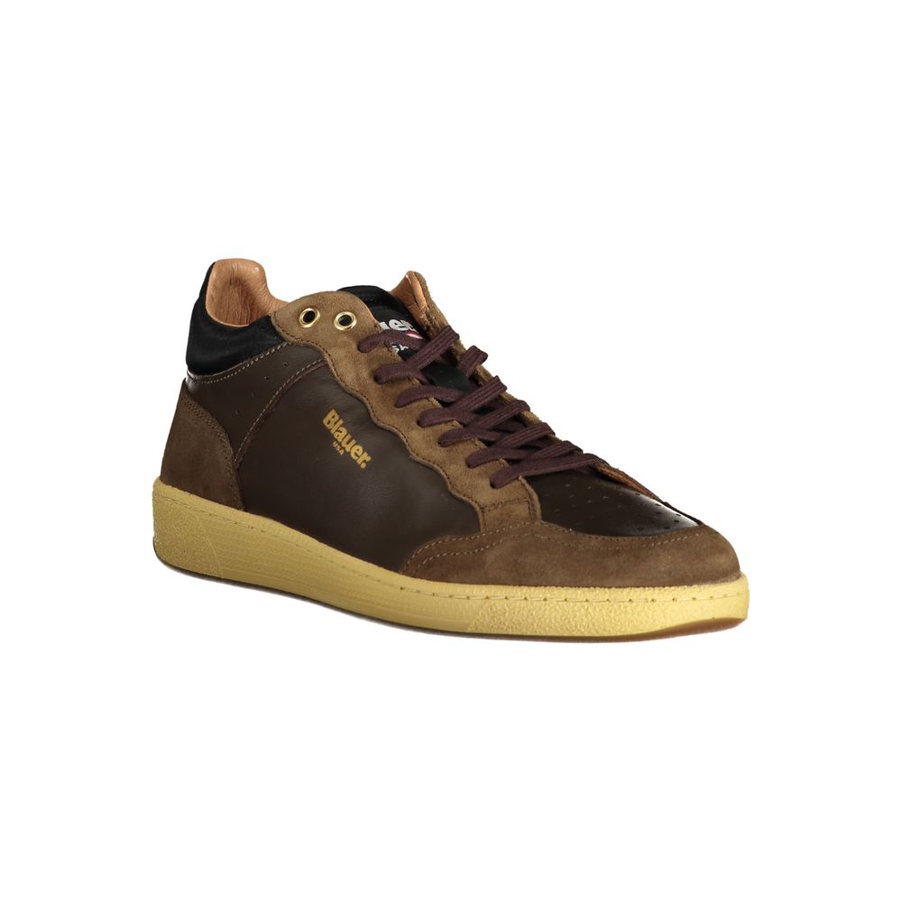 Blauer Men's Brown Leather Sports Sneakers with Contrasting Details and Removable Insole