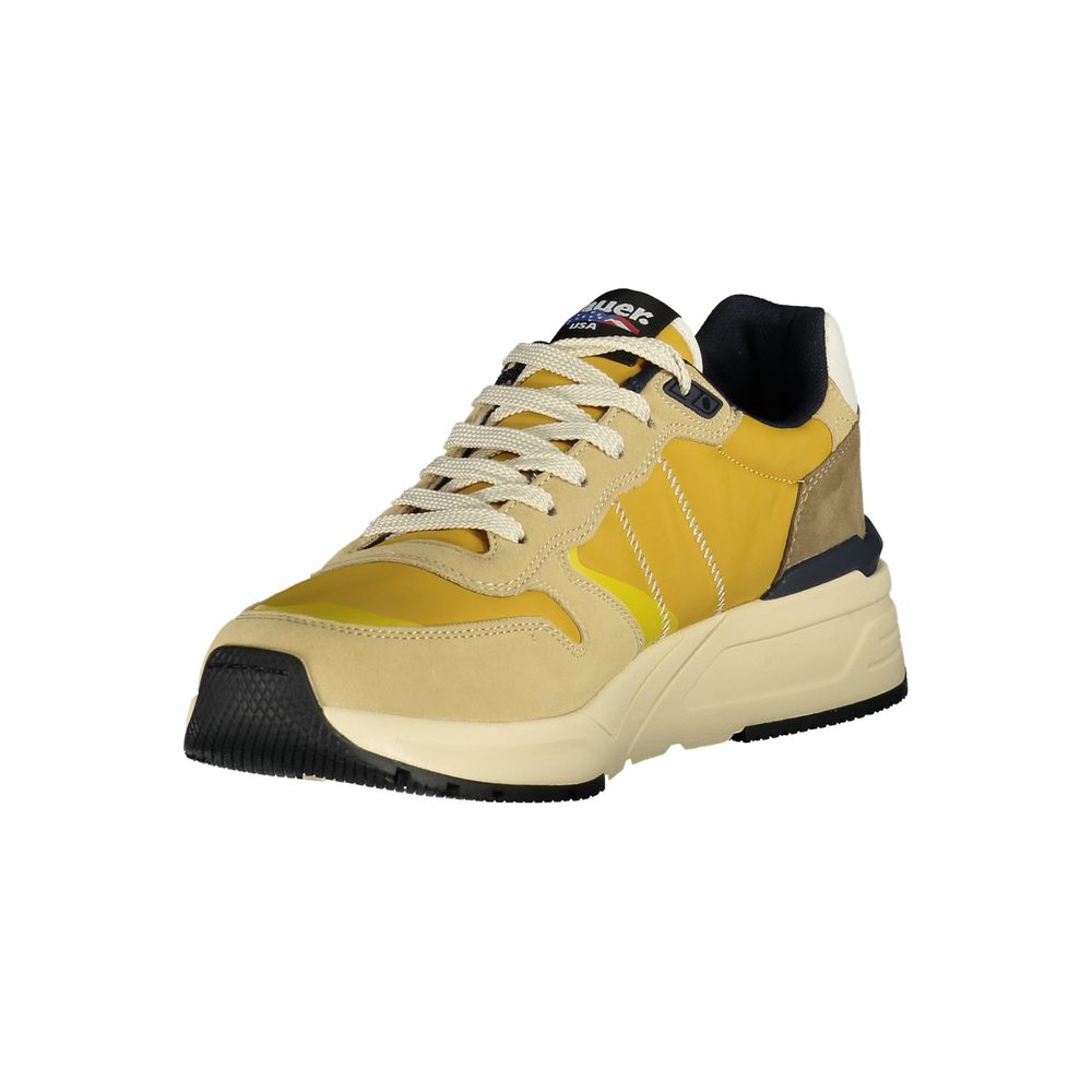 Blauer Men's Beige Polyester Sports Sneakers with Mustard Yellow Details and Logo