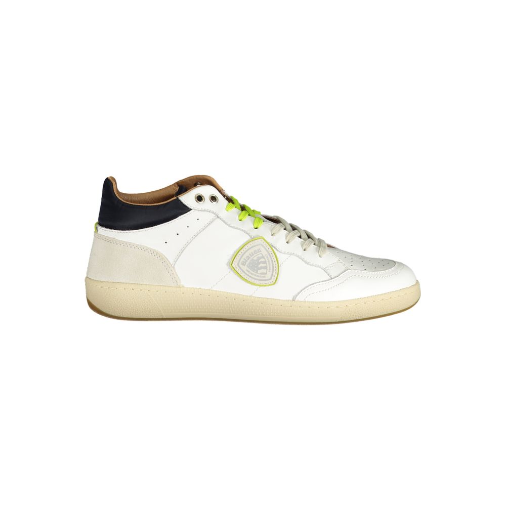 Blauer Men's White Leather Sports Sneakers with Contrasting Details and Removable Insole