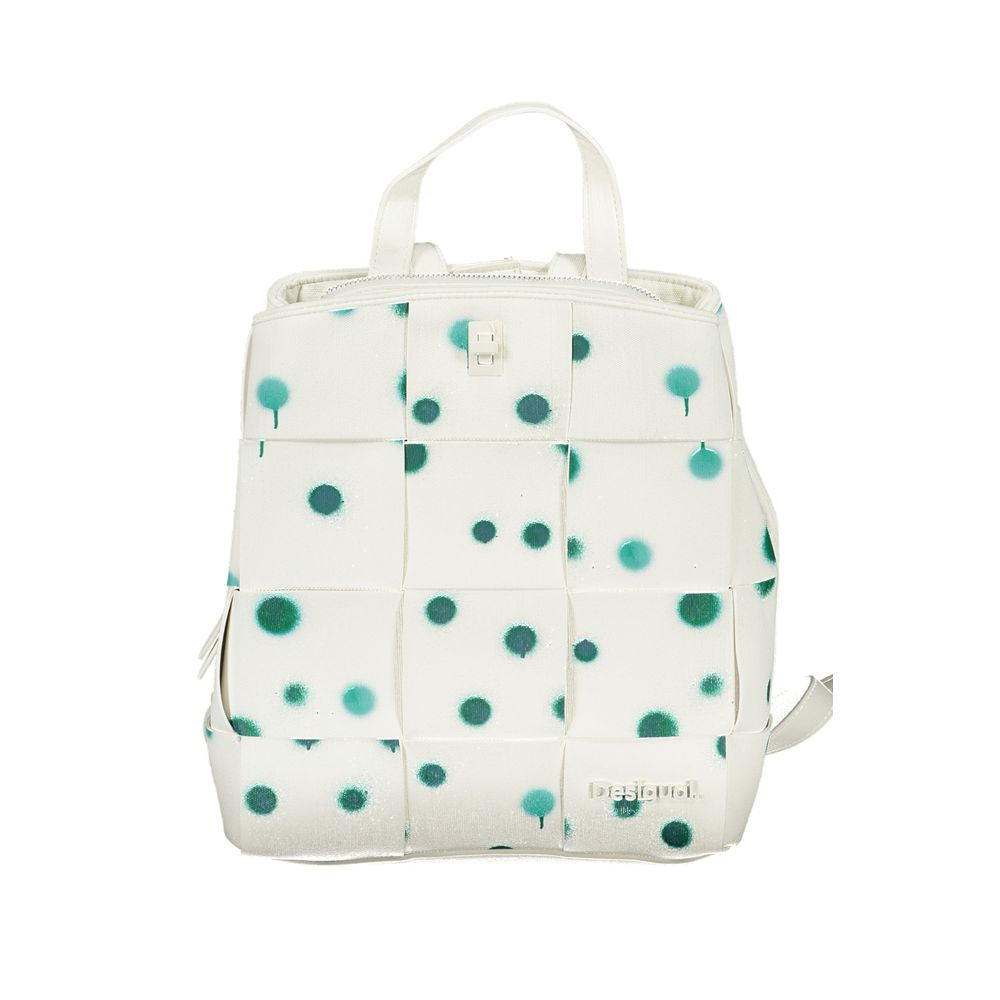 Desigual Multi-Pocket Backpack with Adjustable Shoulder Straps in White Polyurethane