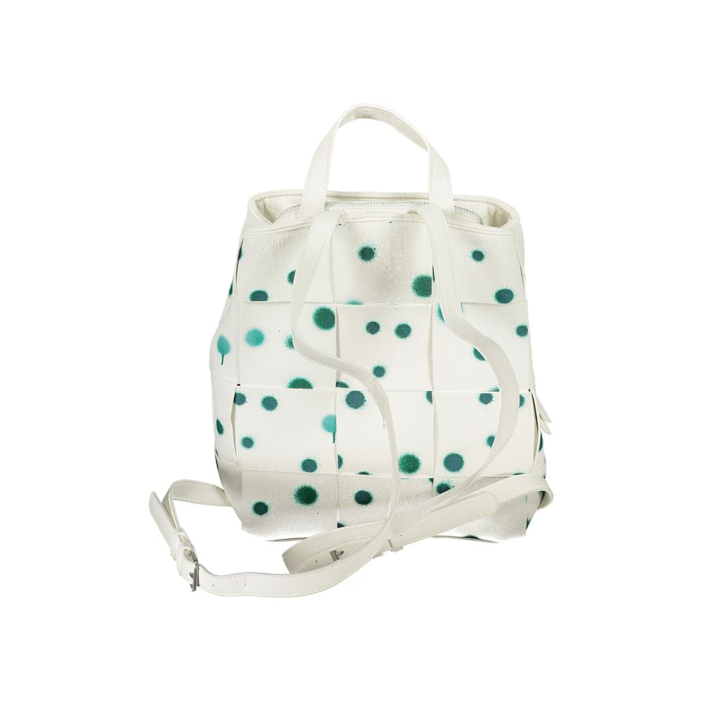 Desigual Multi-Pocket Backpack with Adjustable Shoulder Straps in White Polyurethane
