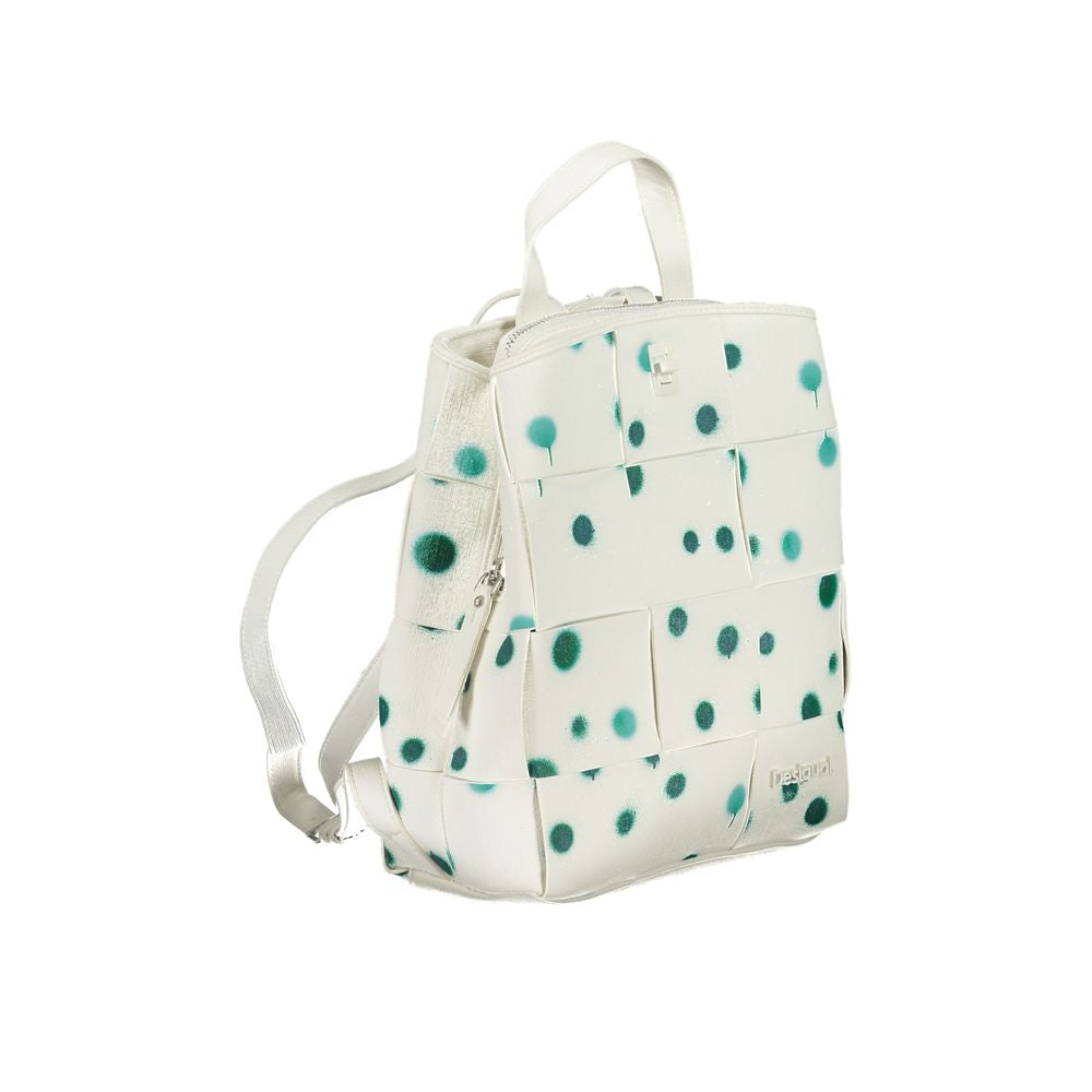 Desigual Multi-Pocket Backpack with Adjustable Shoulder Straps in White Polyurethane