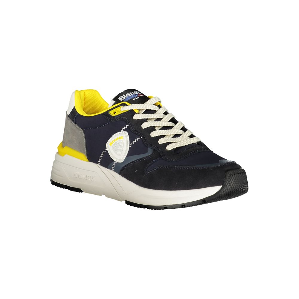 Blauer Men's Blue Polyester Sports Sneakers with Contrasting Yellow Details