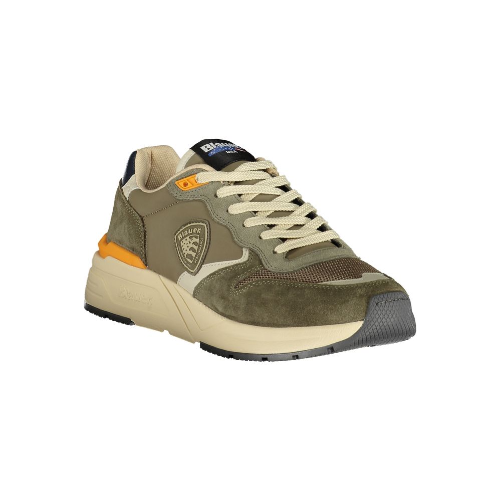 Blauer Men's Green Leather Sports Sneakers with Contrasting Details and Logo