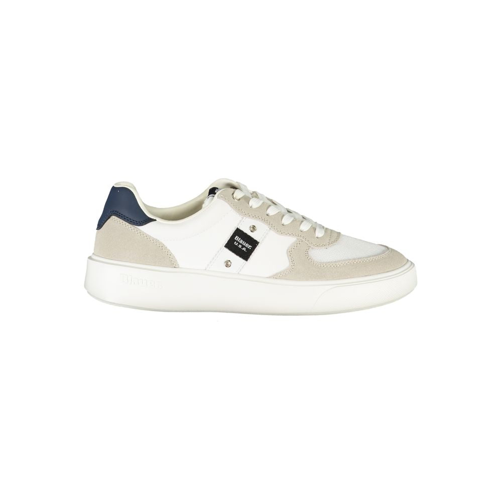 Blauer Men's White Leather Sports Sneakers with Contrasting Details and Logo