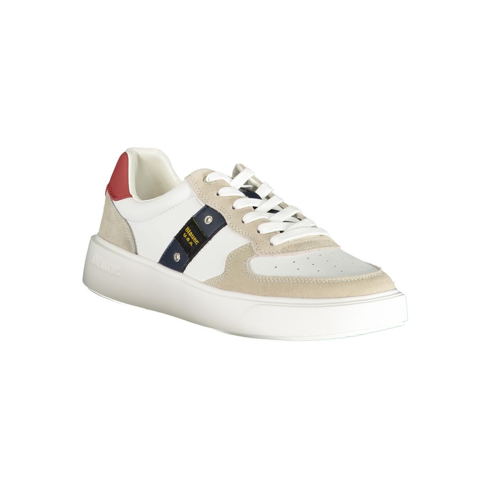 Blauer Men's White Sports Sneakers with Contrasting Details and Removable Insole