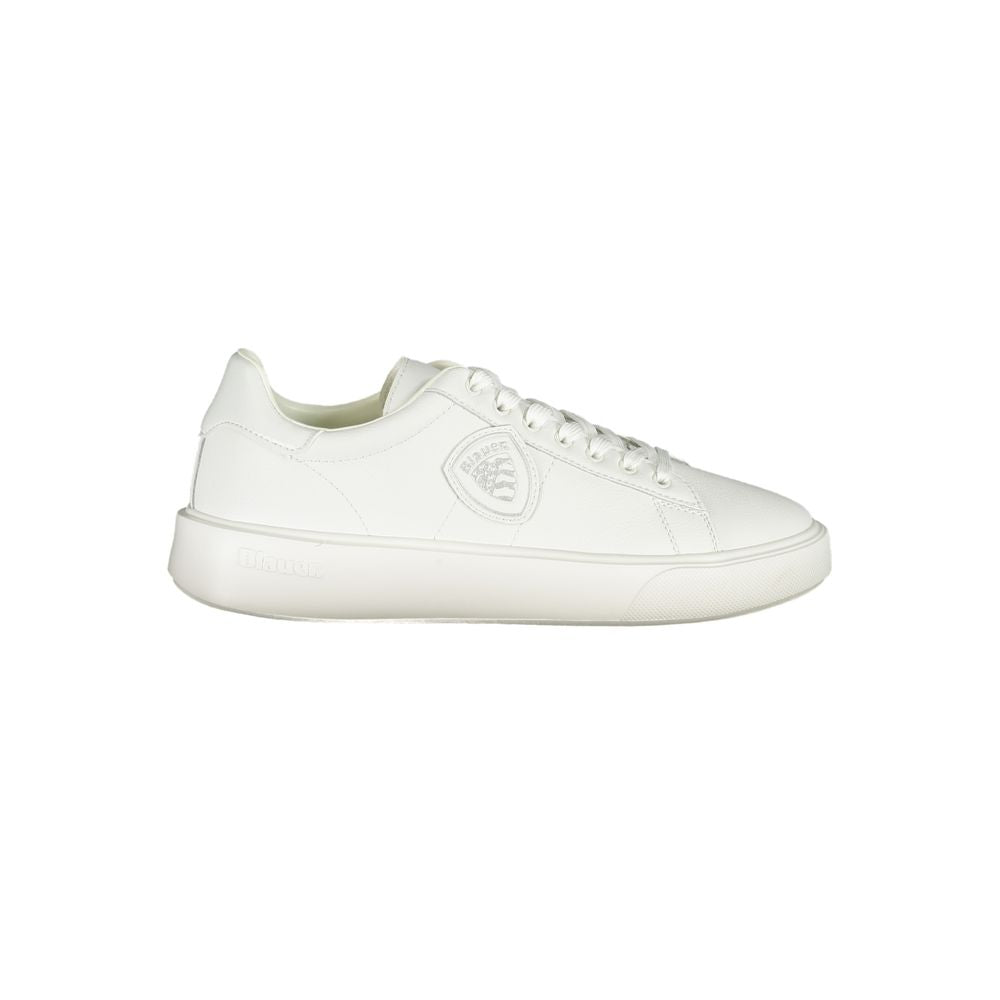 Blauer Men's White Leather Sports Sneakers with Contrasting Details and Logo