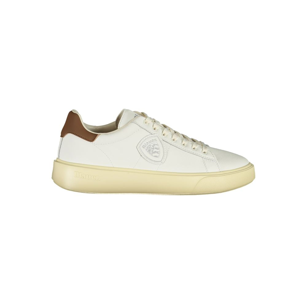 Blauer Men's White Leather Sports Sneakers with Contrasting Brown Details