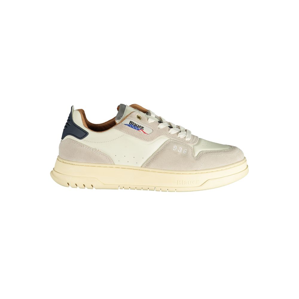 Blauer Men's White Sports Sneakers with Contrasting Details and Removable Insole