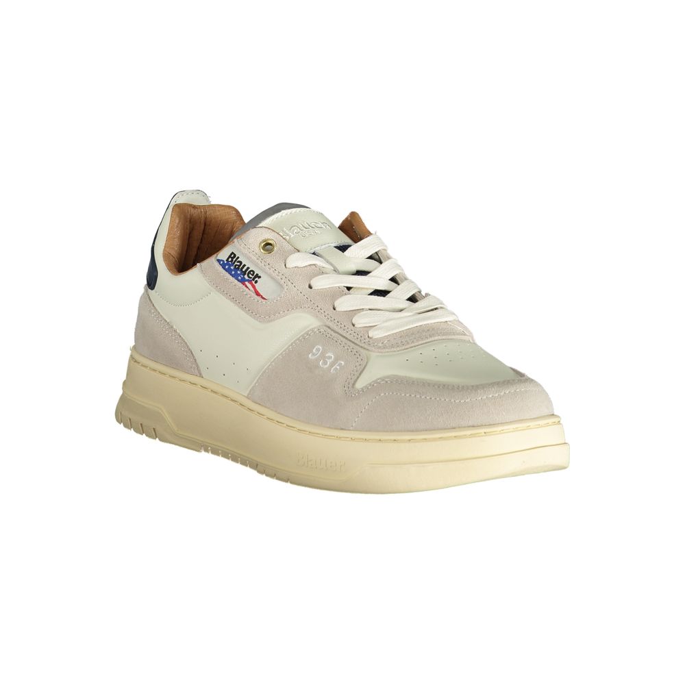 Blauer Men's White Sports Sneakers with Contrasting Details and Removable Insole
