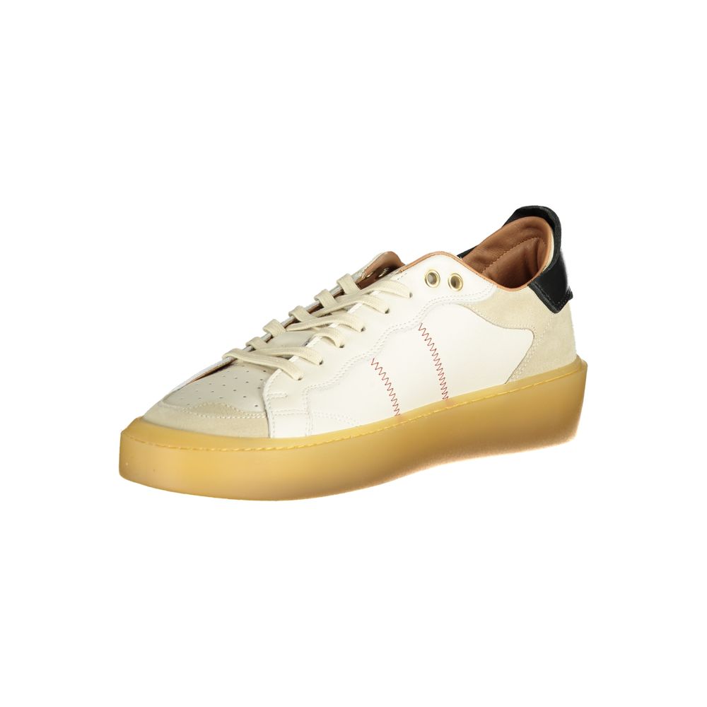Blauer Men's White Leather Sports Sneakers with Contrasting Details and Removable Insole