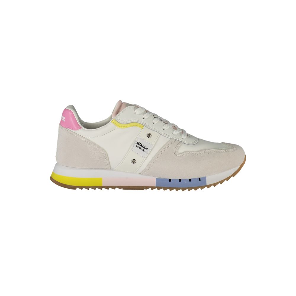 Blauer Women's White Sports Sneakers with Contrasting Details and Removable Insole