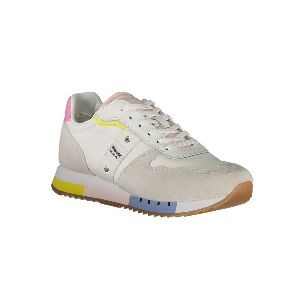 Blauer Women's White Sports Sneakers with Contrasting Details and Removable Insole