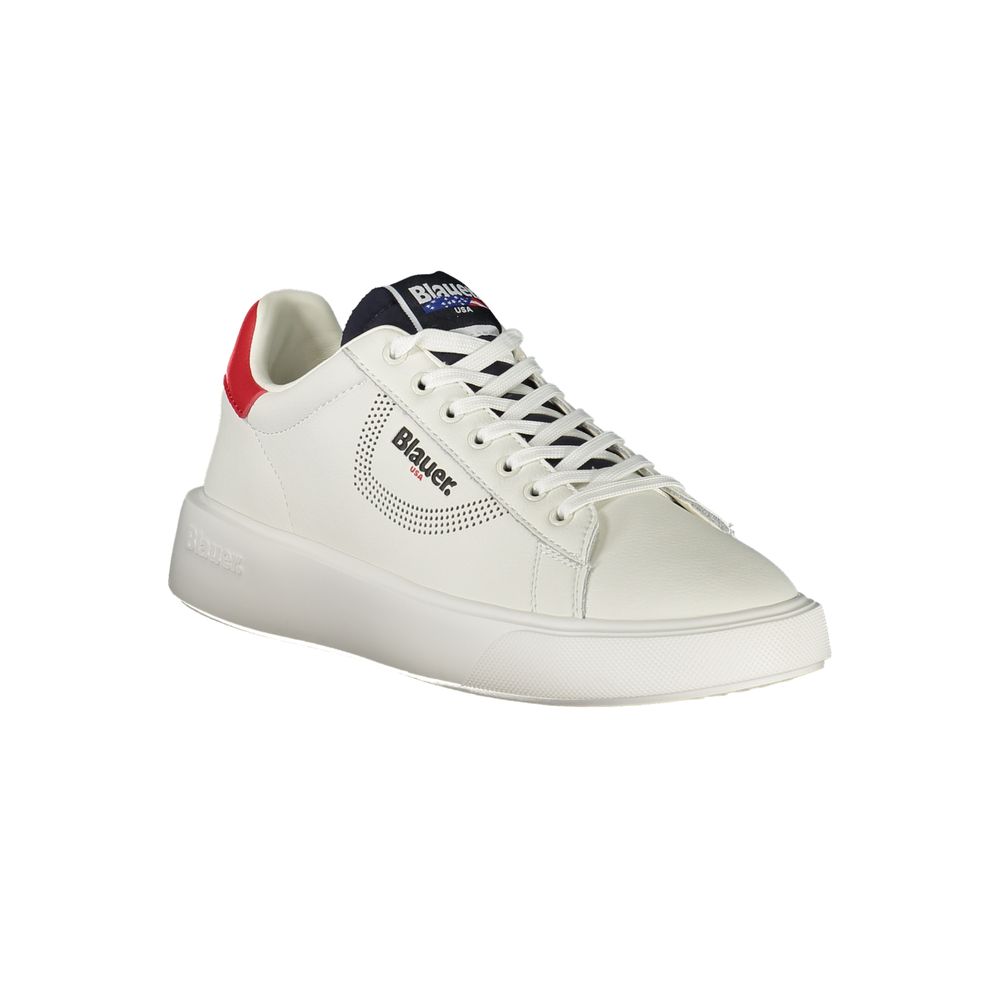 Blauer Men's White Leather Sports Sneakers with Contrasting Details and Print