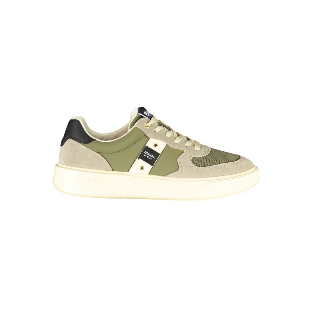 Blauer Men's Green Leather Sports Sneakers with Contrasting Details and Logo