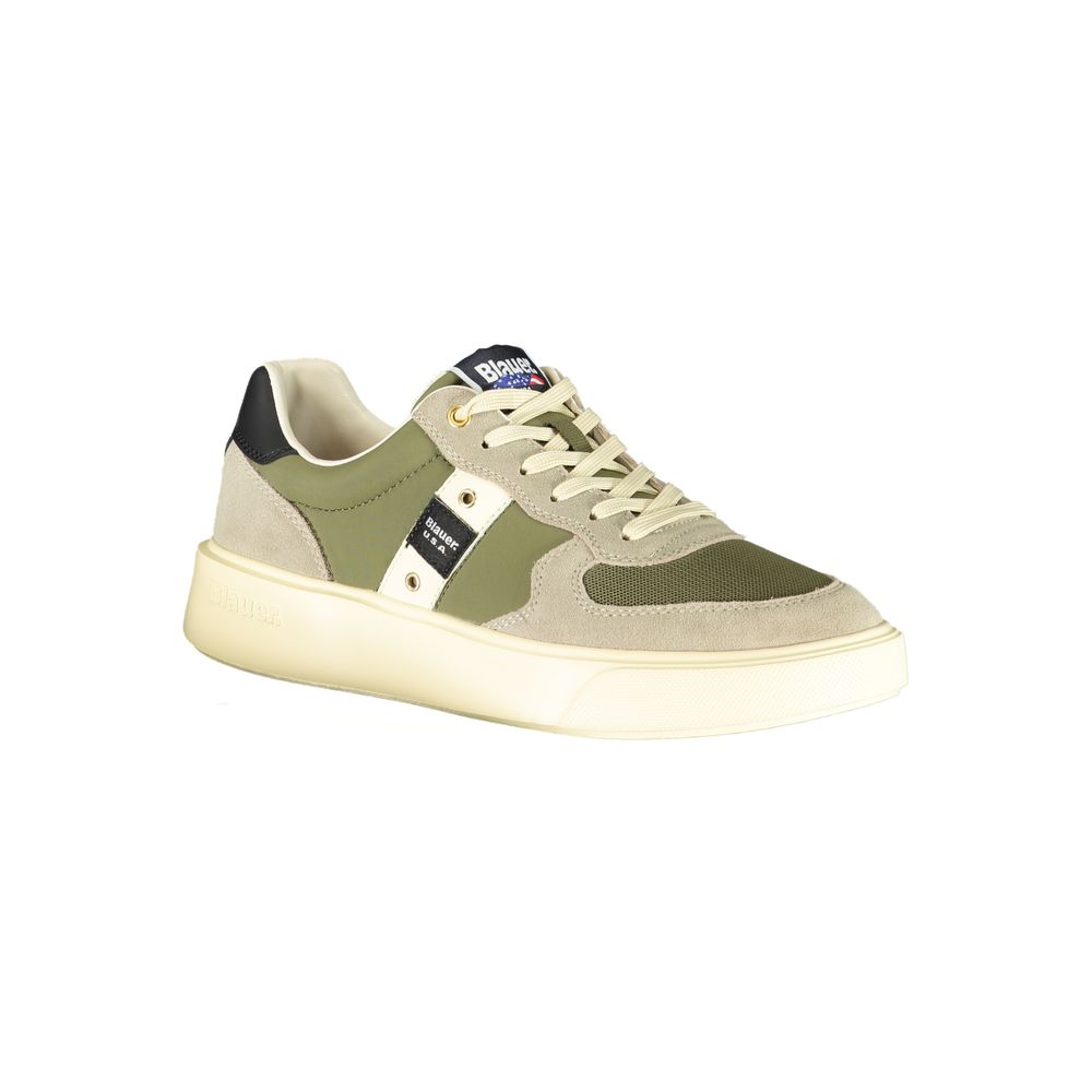Blauer Men's Green Leather Sports Sneakers with Contrasting Details and Logo