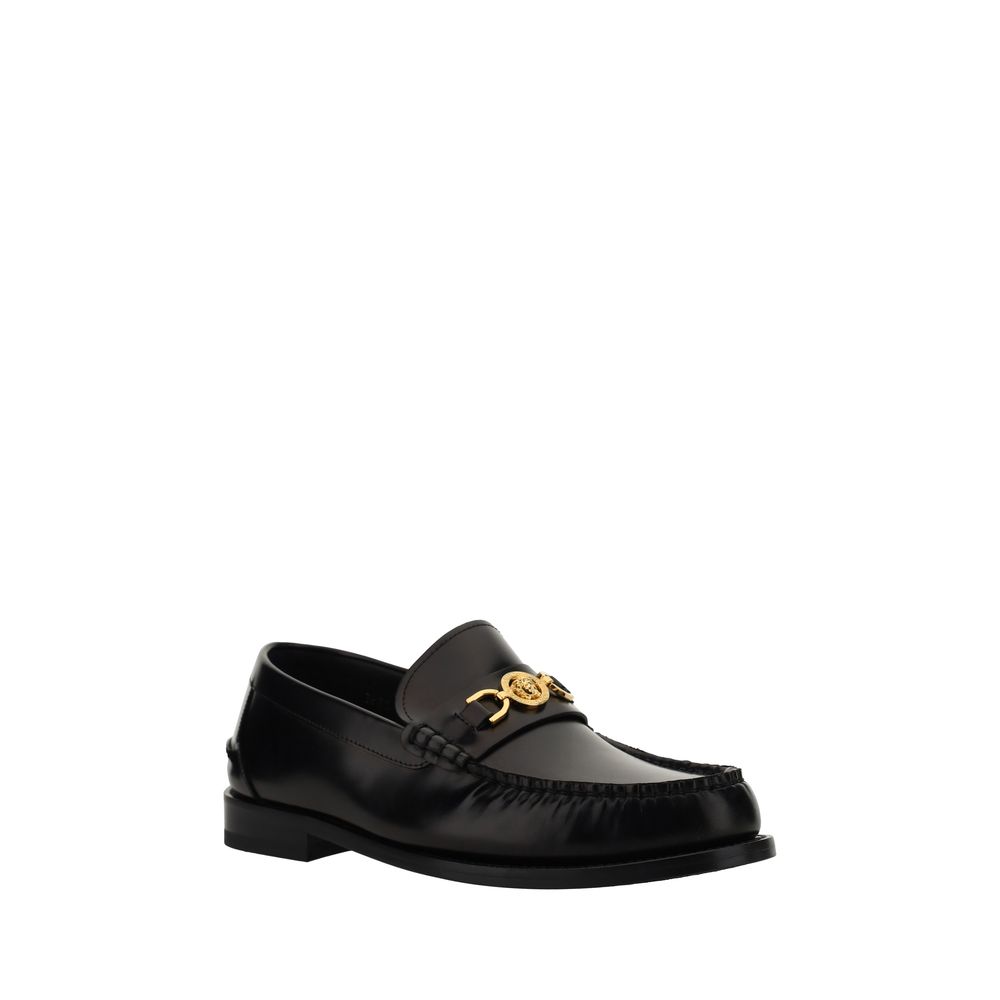 Mocassini Slip-On Versace in Pelle di Vitello Nera, Placca Medusa