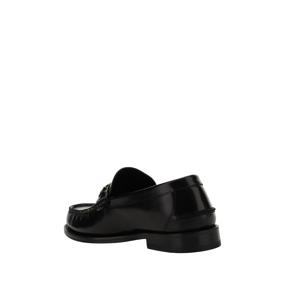 Mocassini Slip-On Versace in Pelle di Vitello Nera, Placca Medusa