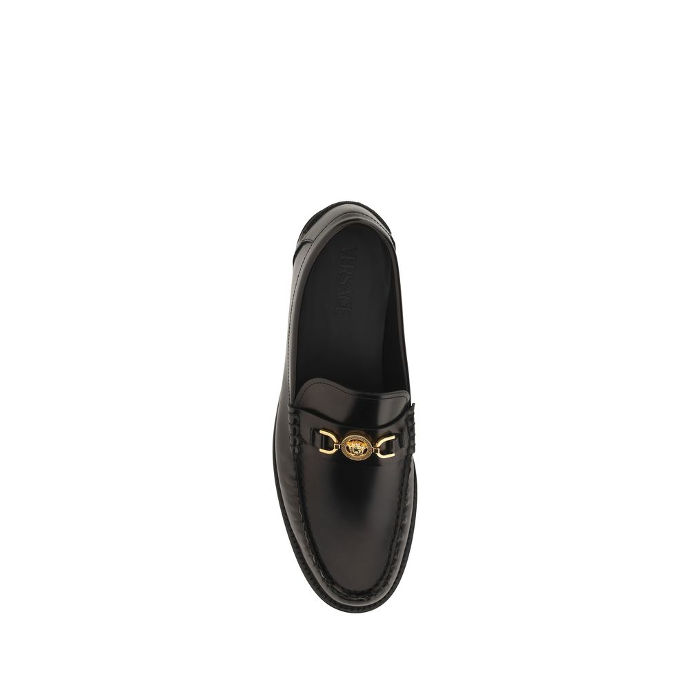 Mocassini Slip-On Versace in Pelle di Vitello Nera, Placca Medusa