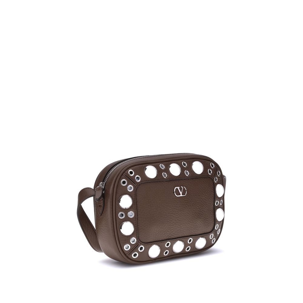 Borsa a Spalla Valentino Garavani Nellcôte Pelle Granata con Borchie