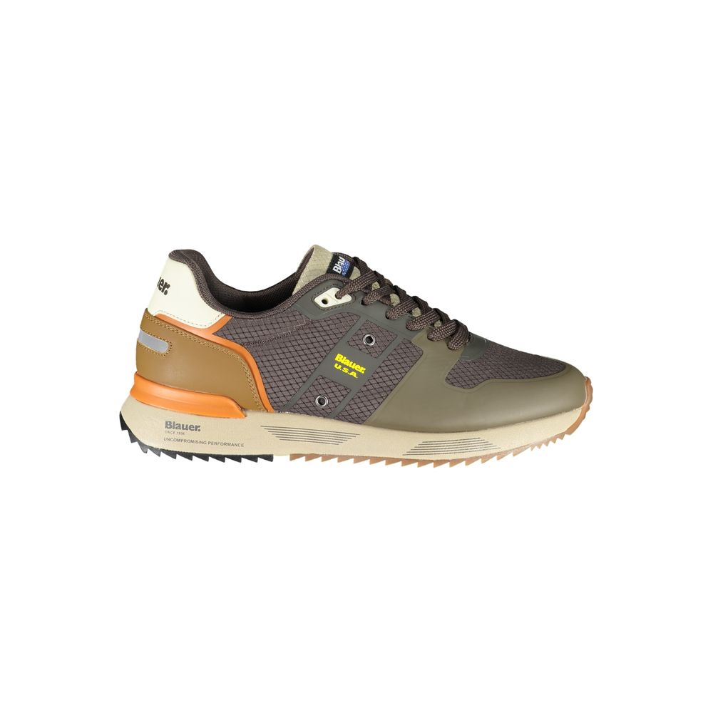 Blauer Men's Brown Leather Sneakers with Contrasting Details and Logo