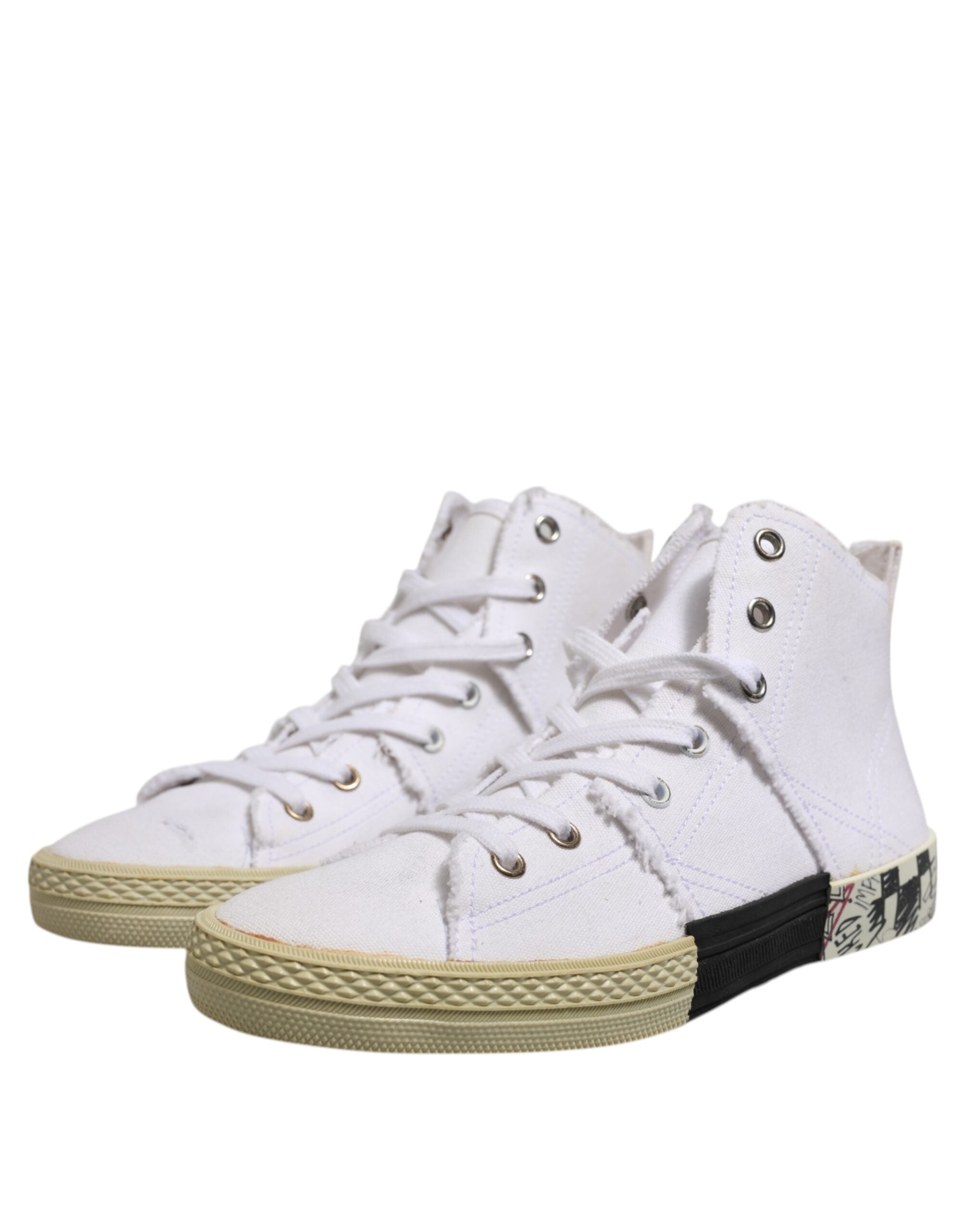Maison Margiela Sneakers Mid Top in Canvas Bianche con Lacci