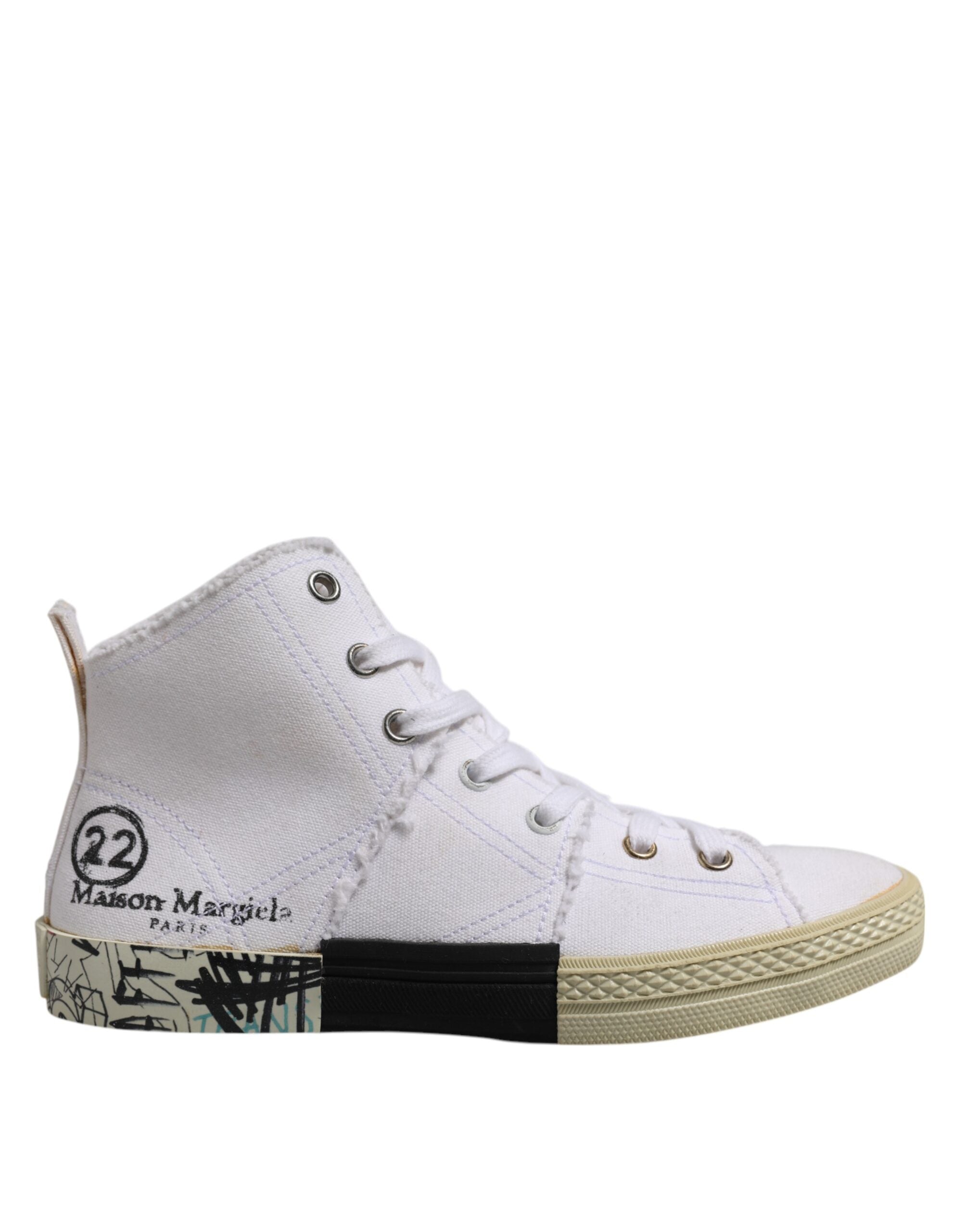 Maison Margiela White Canvas Mid-Top Sneakers with Laces