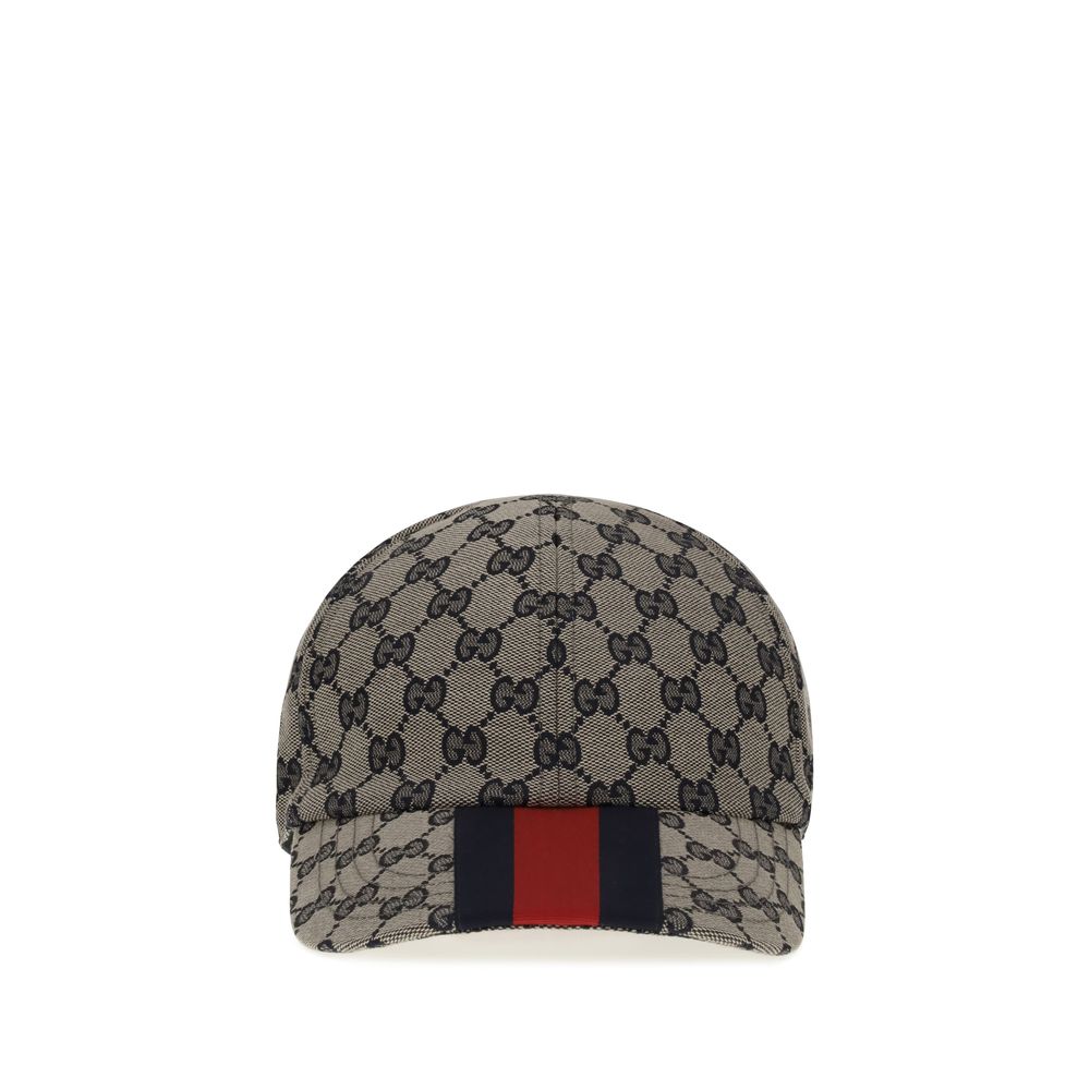 Beige Gucci Baseball Hat in GG Supreme Jacquard and Web Stripe on Visor