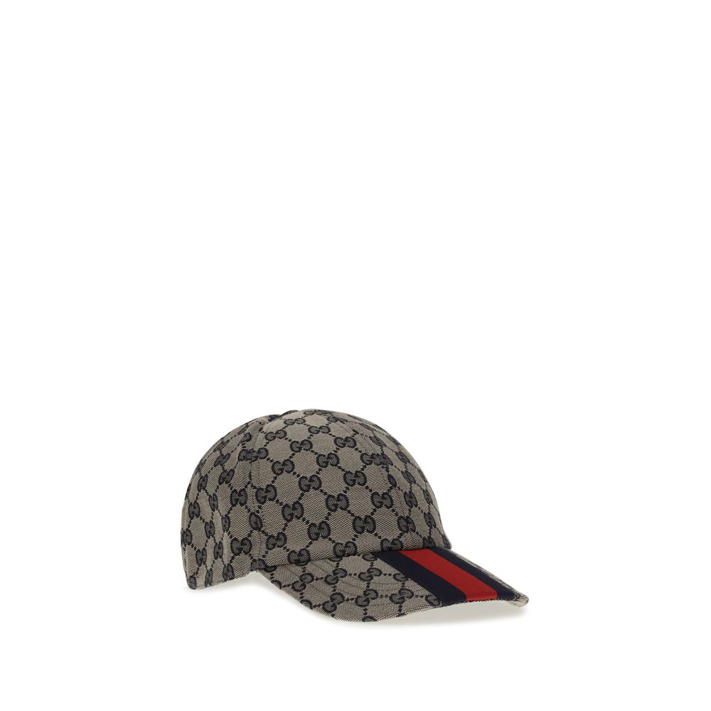 Beige Gucci Baseball Hat in GG Supreme Jacquard and Web Stripe on Visor