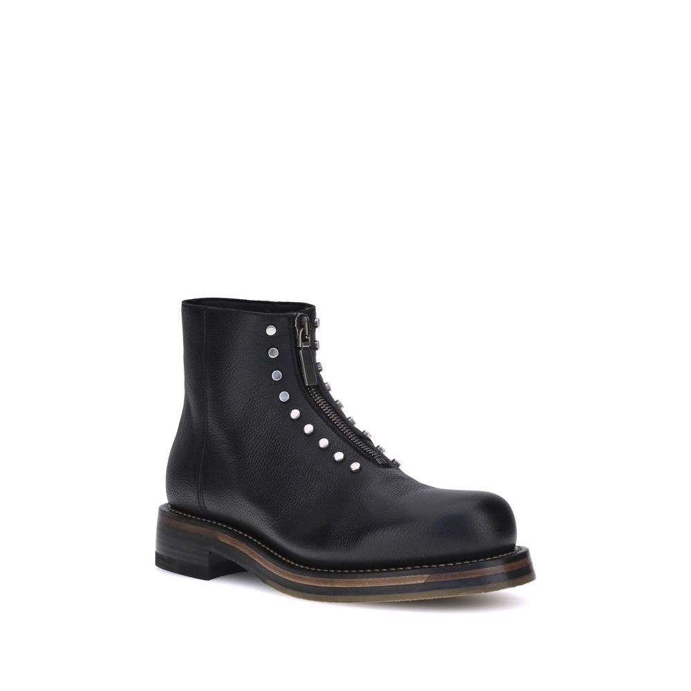Alexander McQueen Black Calfskin Studded Ankle Boots (Zip)