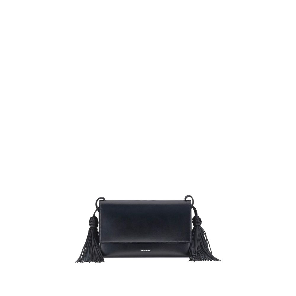 Jil Sander Tassel Shoulder Bag in Genuine Black Leather with Tassels