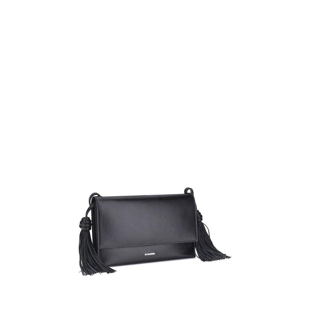 Jil Sander Tassel Shoulder Bag in Genuine Black Leather with Tassels