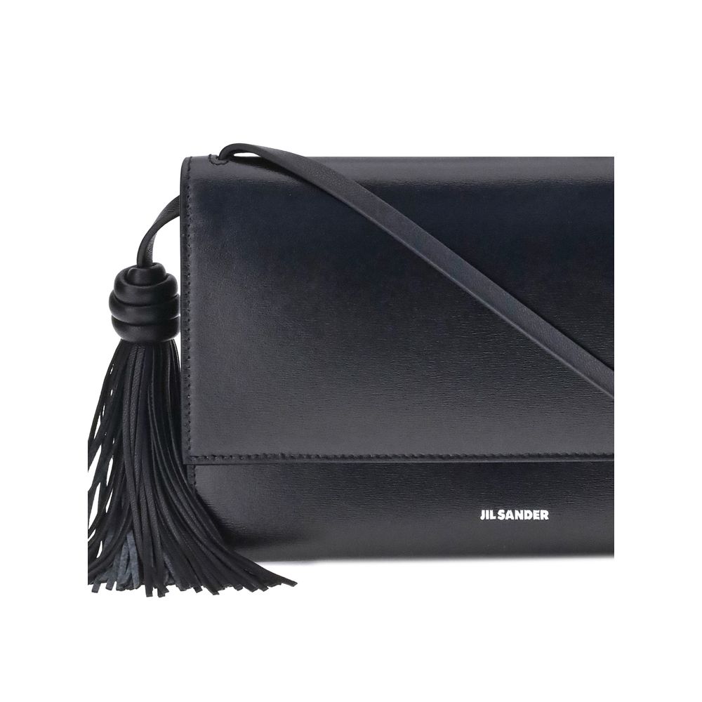 Jil Sander Tassel Shoulder Bag in Genuine Black Leather with Tassels