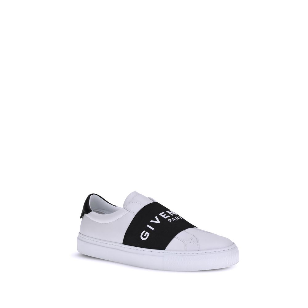 Sneakers Givenchy Urban Street Slip-On Bianche in Pelle di Vitello, Banda Elastica Nera Logata