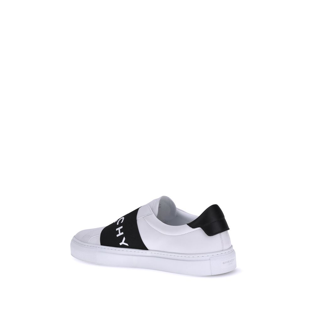 Sneakers Givenchy Urban Street Slip-On Bianche in Pelle di Vitello, Banda Elastica Nera Logata