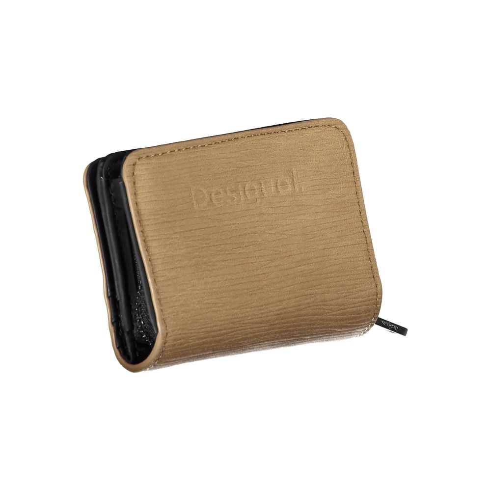 Desigual Functional Wallet with Contrasting Details in Brown Polyurethane