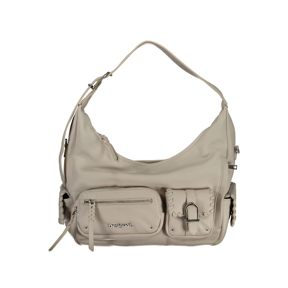 Desigual Multi-Pocket Handbag with Shoulder Strap in White Polyurethane