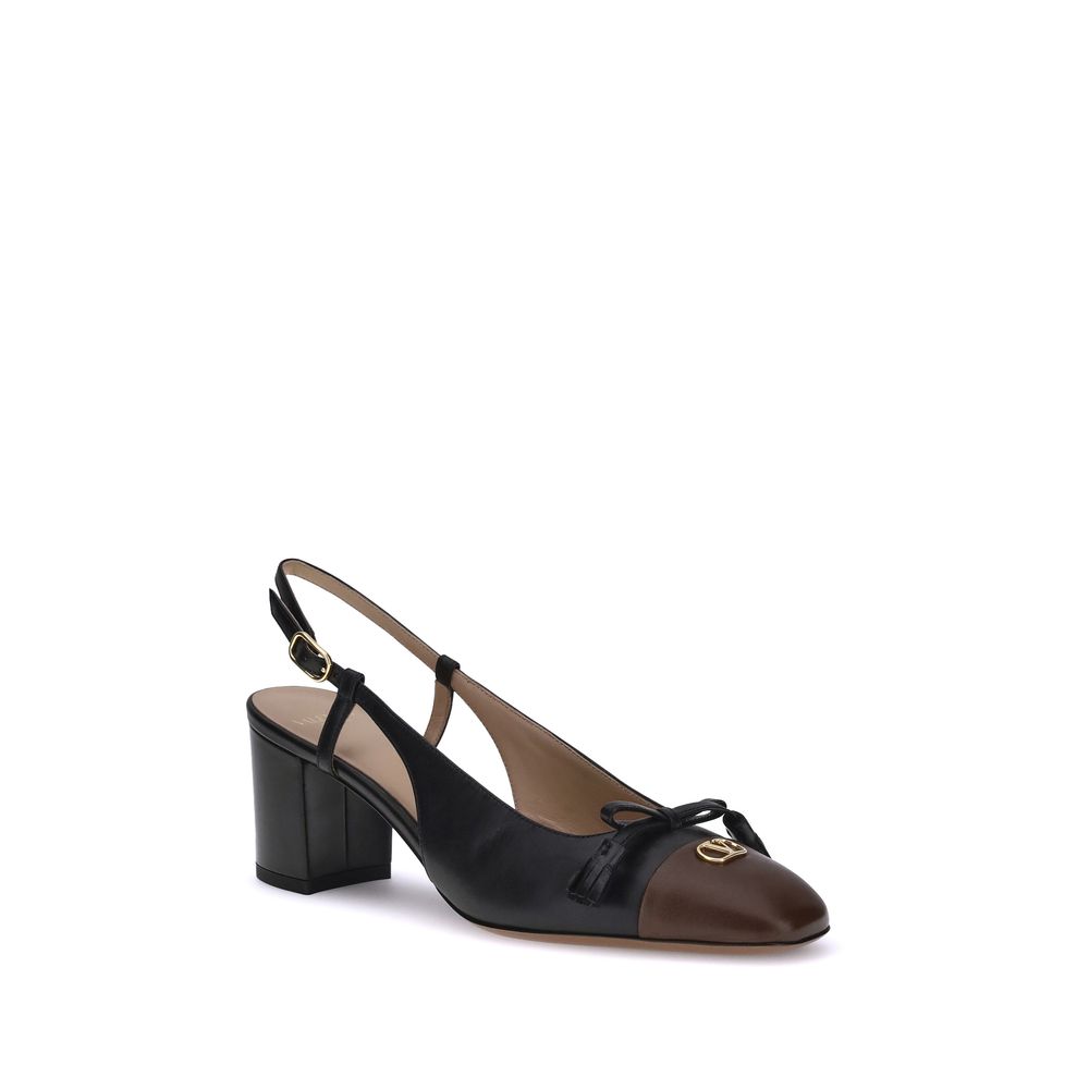 Valentino Garavani Valet Du Roi Black Leather Slingback Pumps AW25