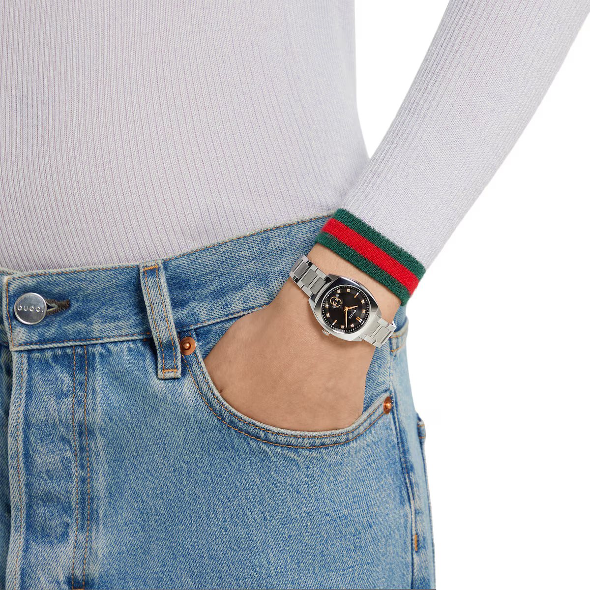 Gucci Interlocking G Watch YA142513 Diamonds Black Dial