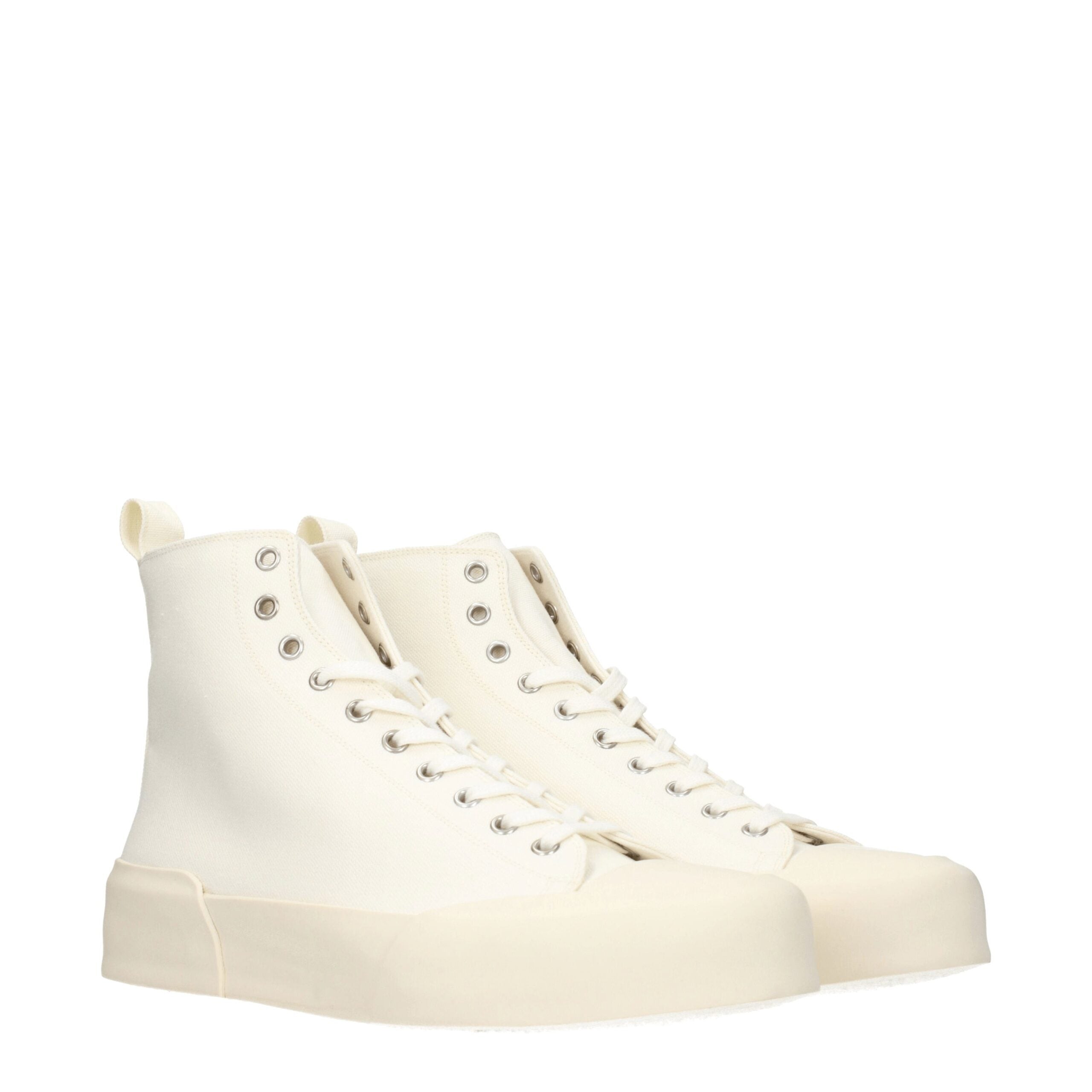 Jil Sander High Top Sneakers in Beige Fabric with 3.5 cm Heel