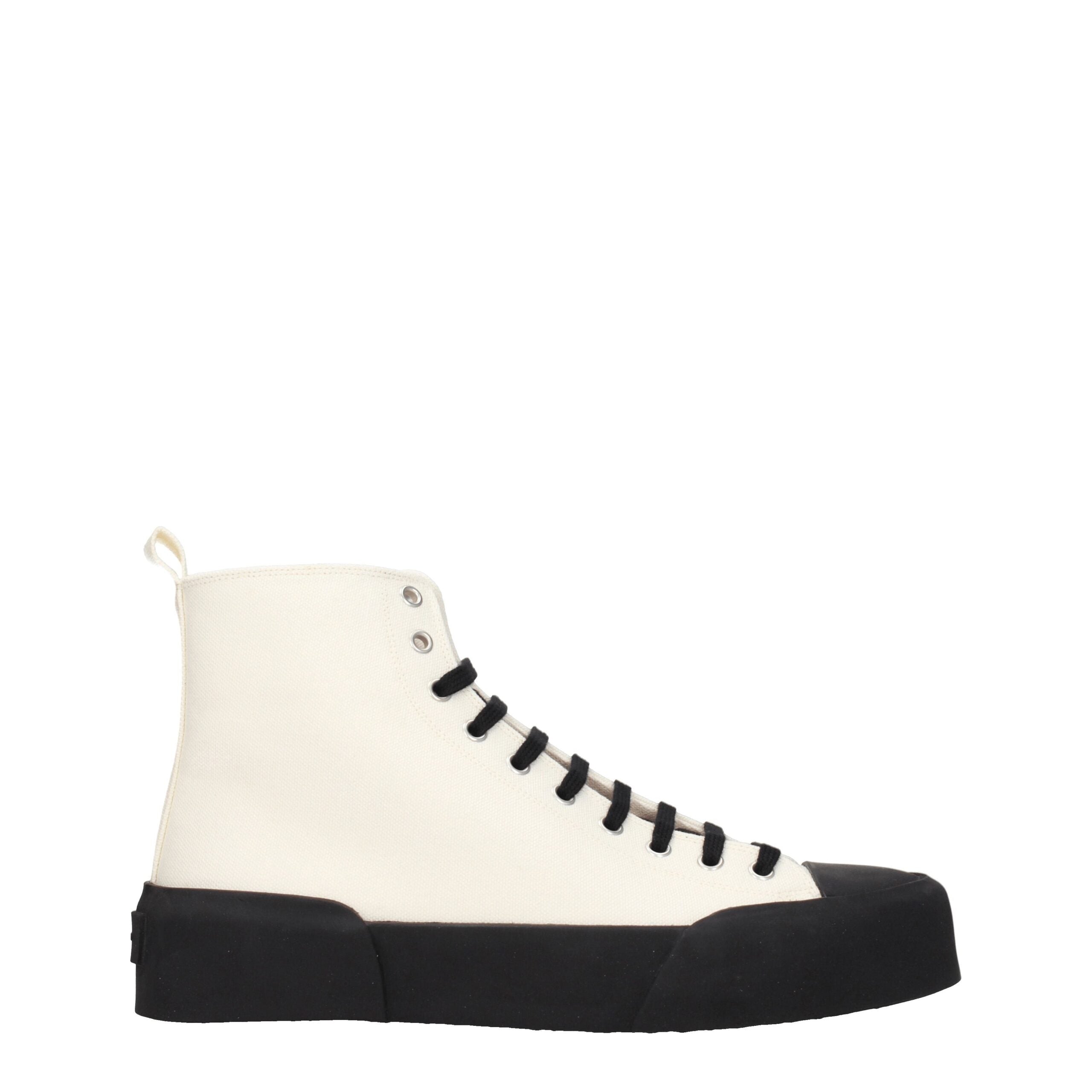 Jil Sander High-Top Sneakers in Beige and Black Fabric
