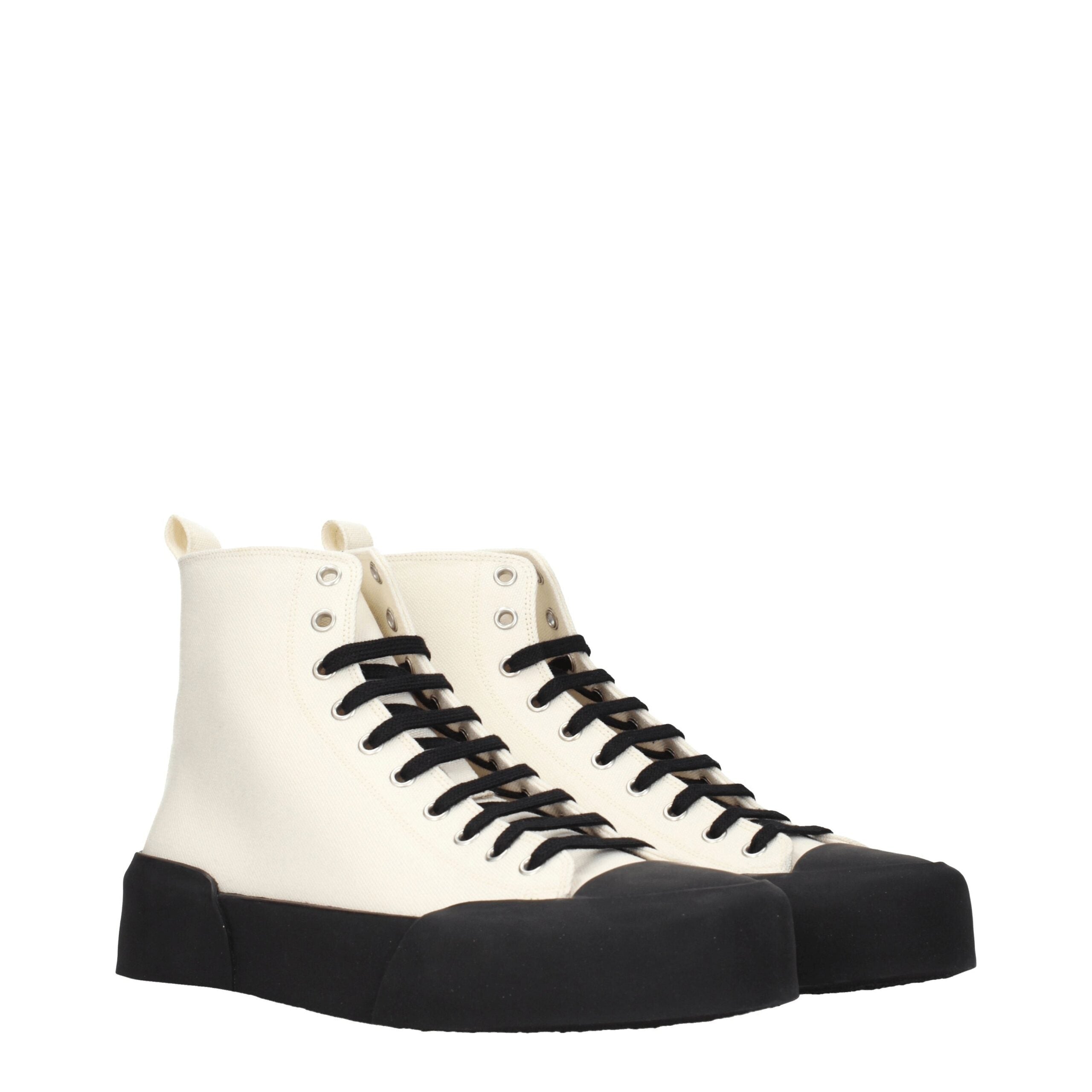 Jil Sander High-Top Sneakers in Beige and Black Fabric