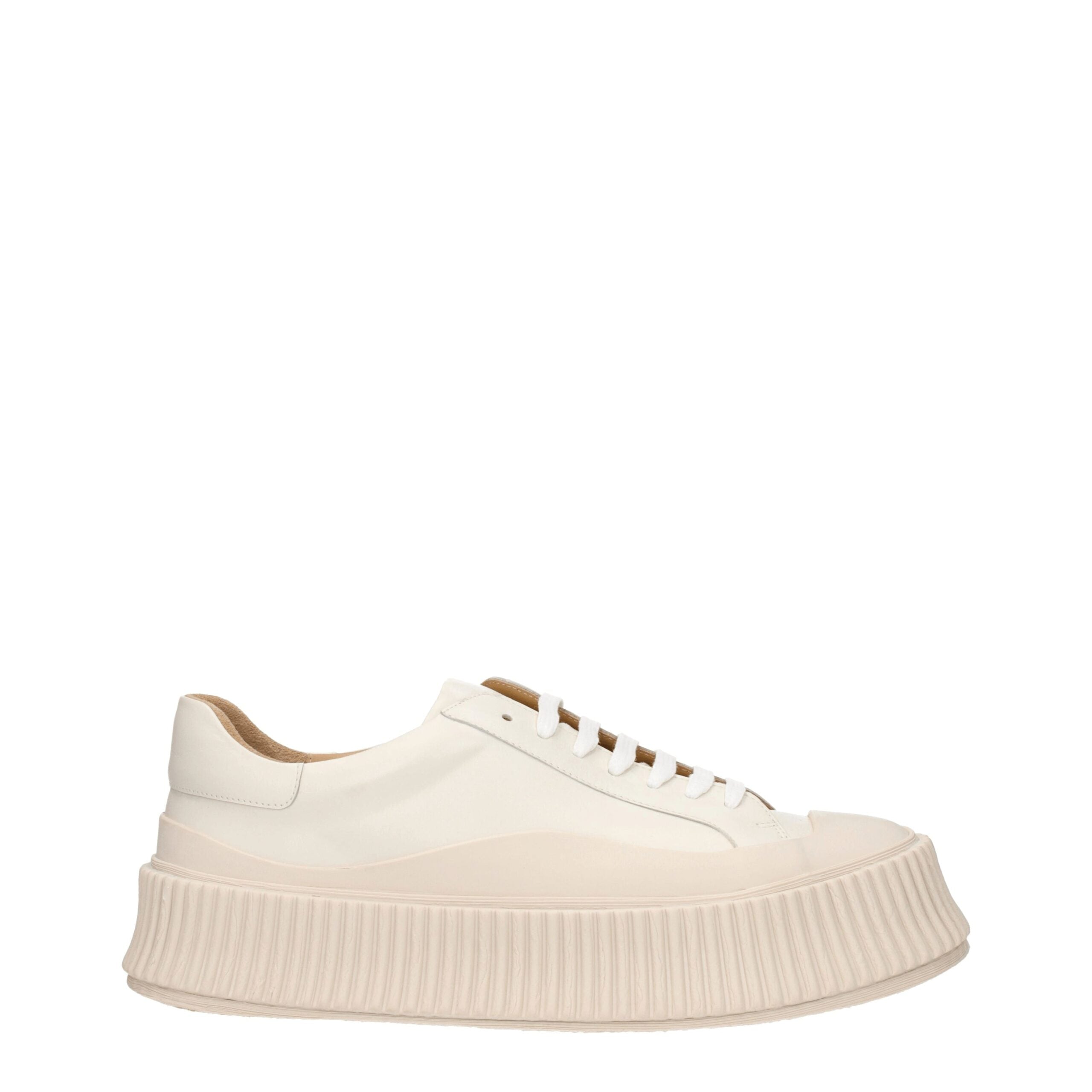 Jil Sander Platform Sneakers in Beige Leather with a Vintage Effect