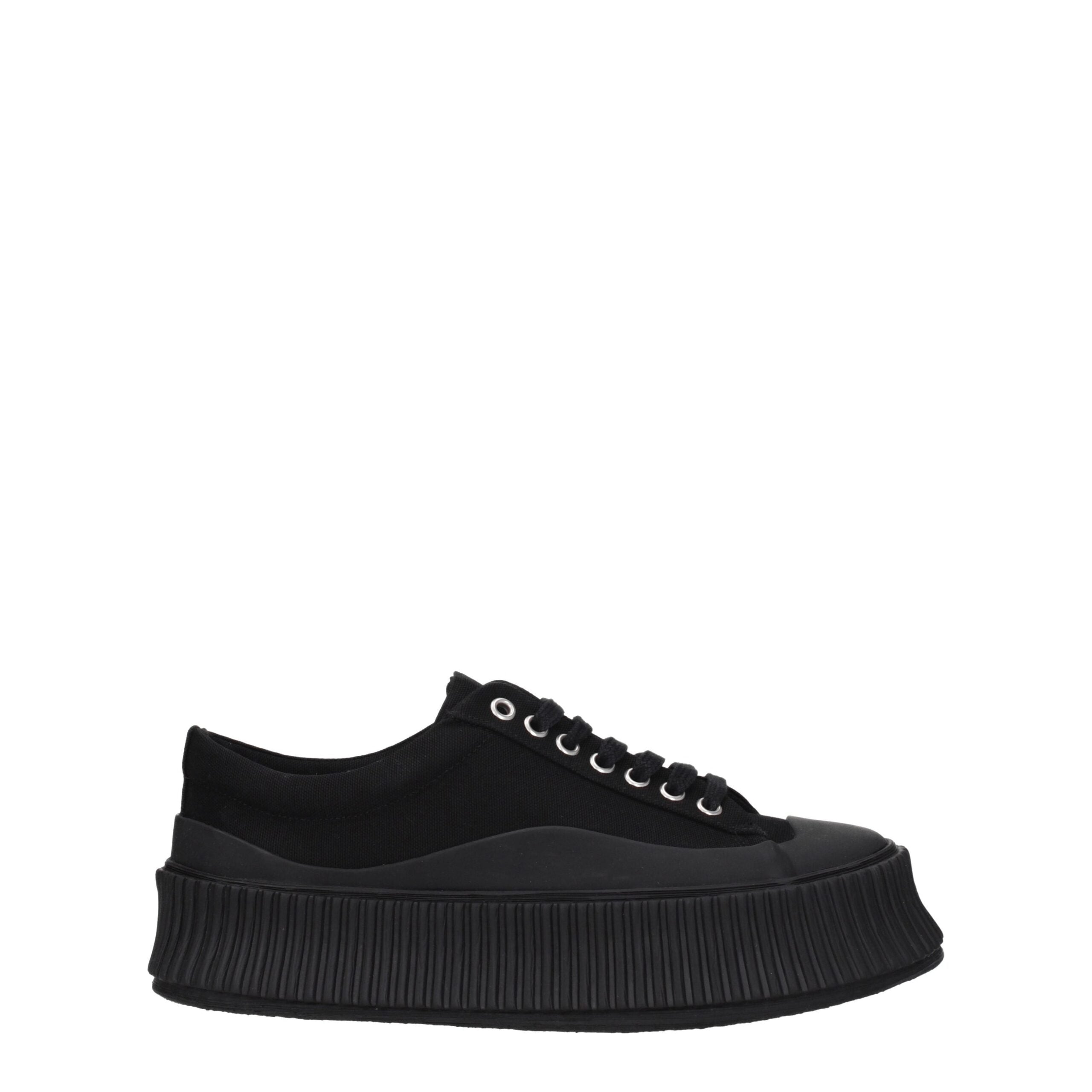 Jil Sander Chunky Sneakers in Black Fabric with Square Toe