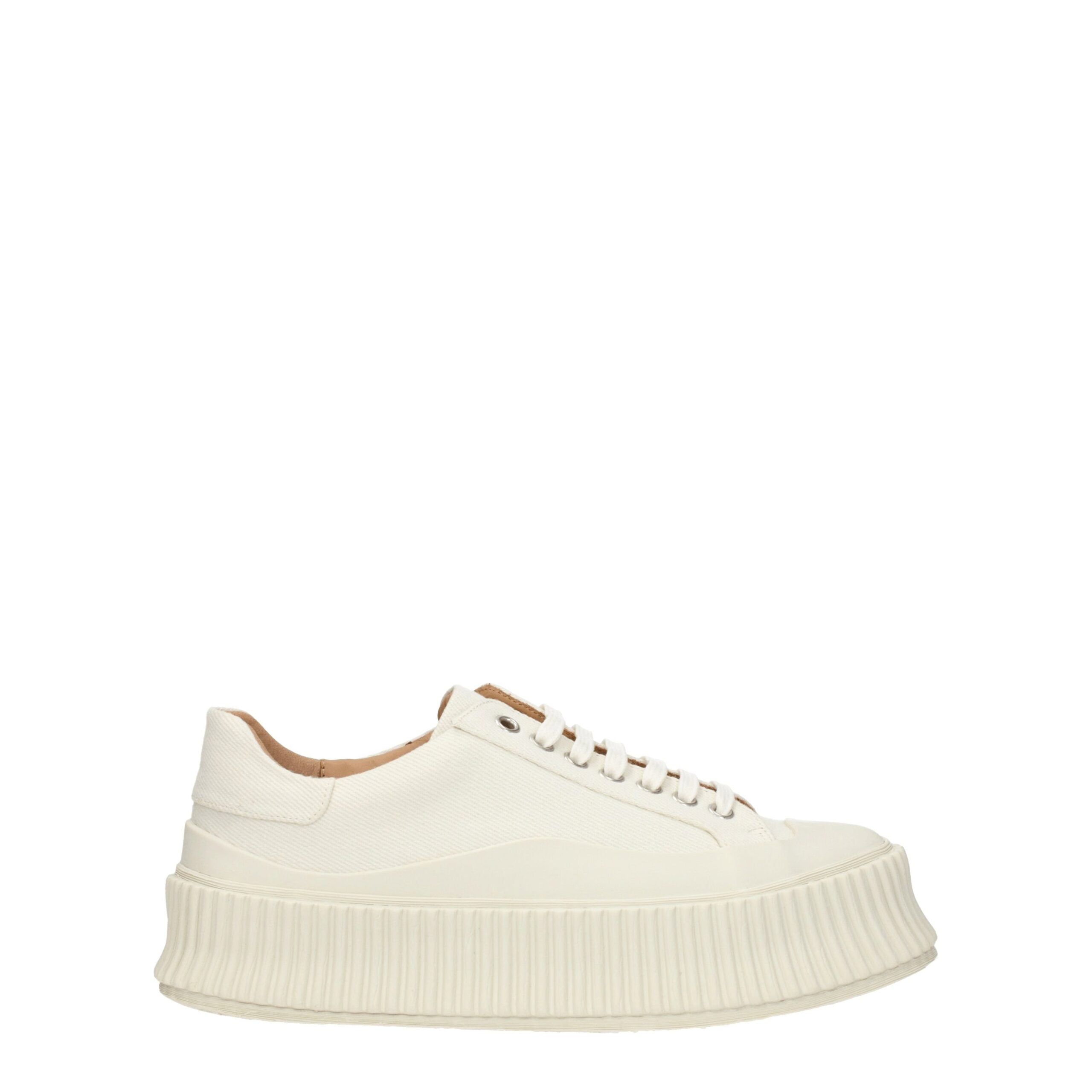 Jil Sander Platform Sneakers in White Fabric with a Vintage Effect