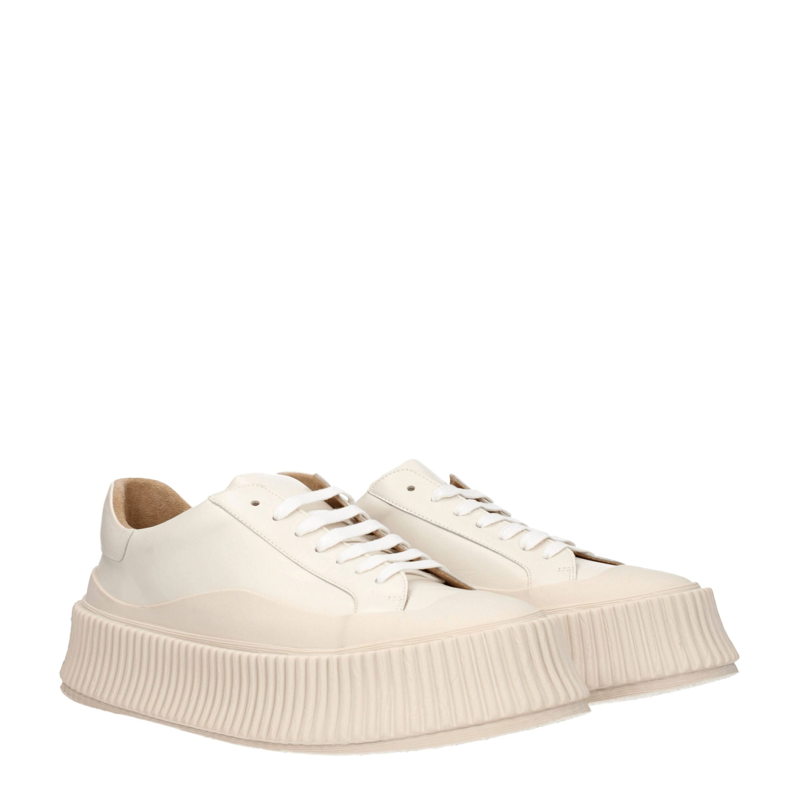 Jil Sander Platform Sneakers in Beige Leather with a Vintage Effect