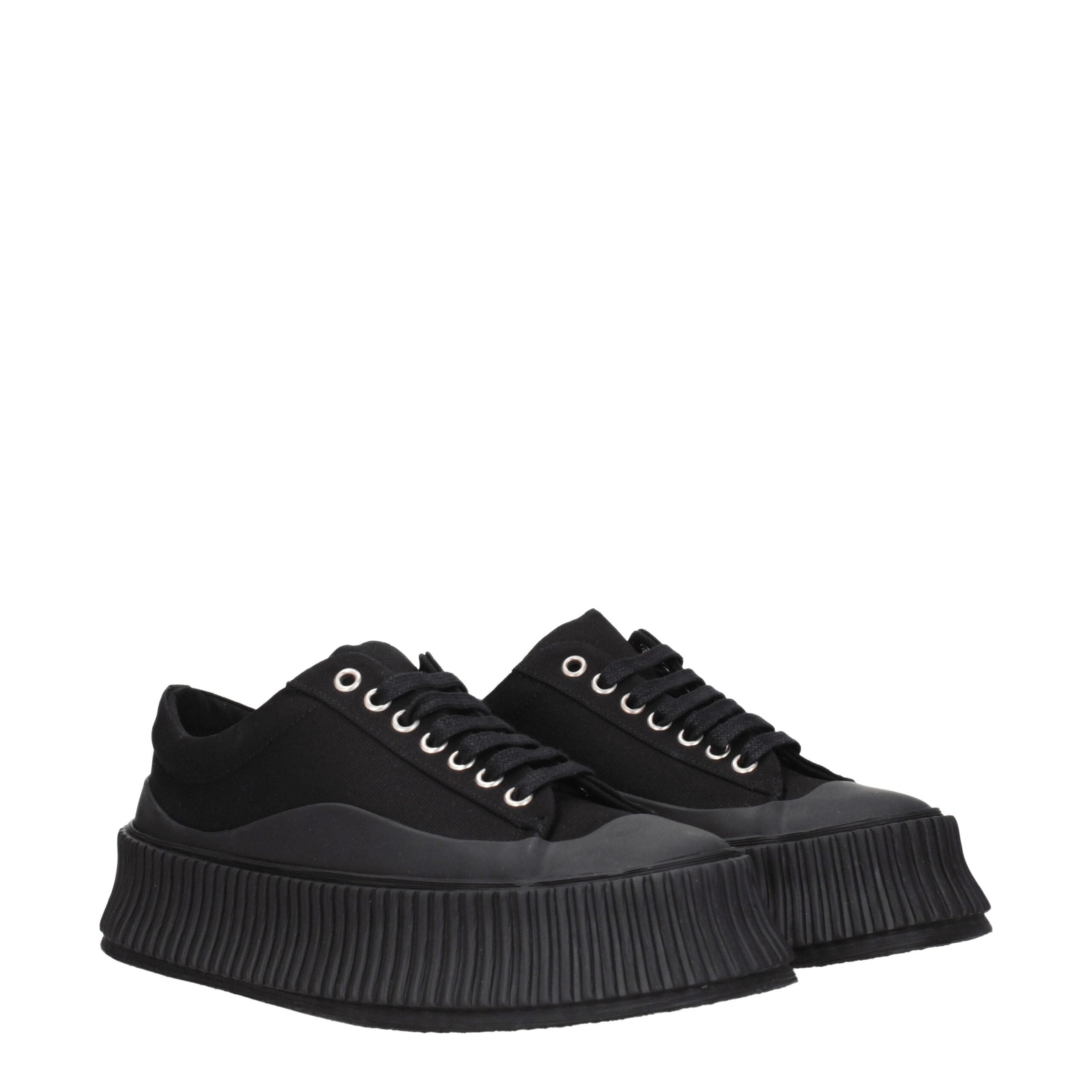 Jil Sander Chunky Sneakers in Black Fabric with Square Toe