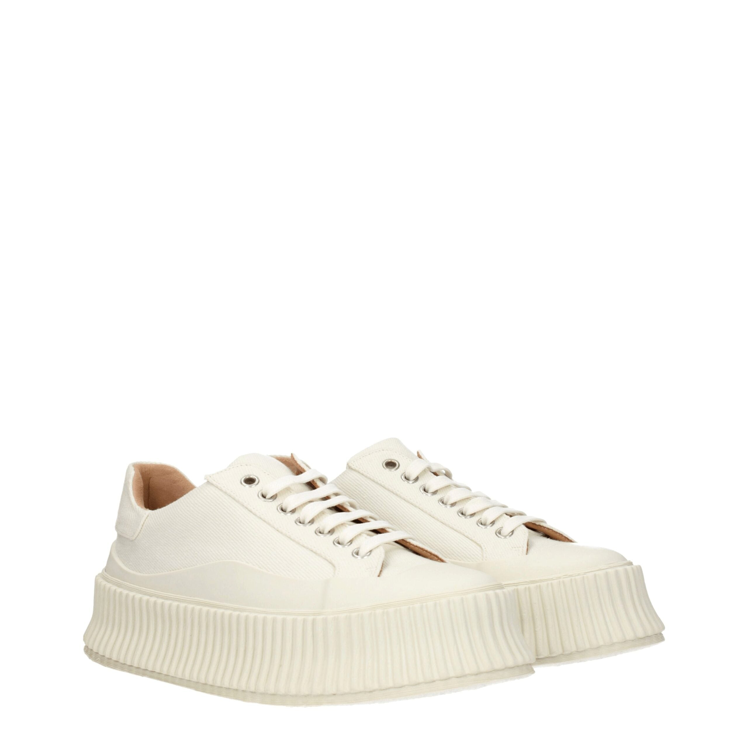Jil Sander Platform Sneakers in White Fabric with a Vintage Effect